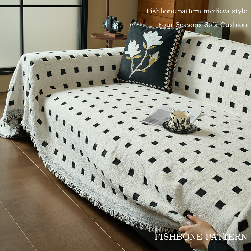 沙发盖布毛毛纱中古风四季通用沙发套罩毯沙发垫一片式全盖沙发巾