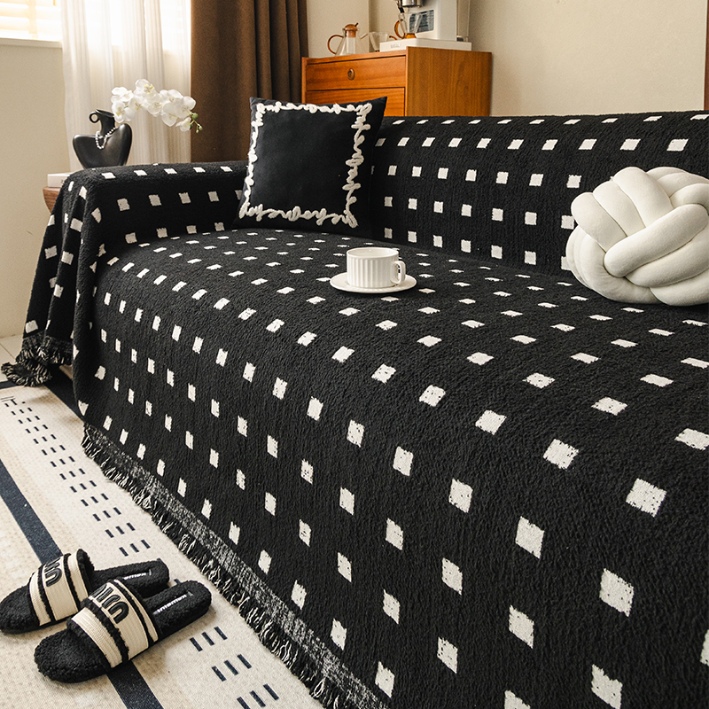 中古风沙发盖布四季通用毛毛纱