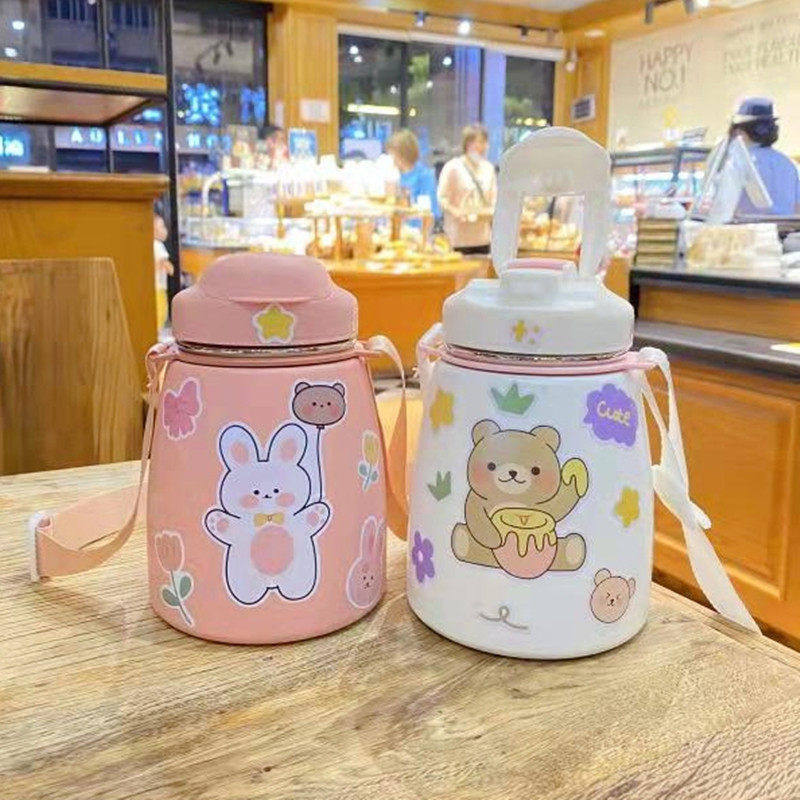 网红便携保温壶大肚杯卡通背带胖胖杯保温杯DIY贴纸吸管杯便携式,餐饮具,保冷/保温杯,淘宝优惠券,粉丝福利购,淘宝优惠卷