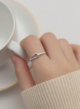 闪钻交集开口戒指女法式轻奢甜美镂空水滴小众批发气质食