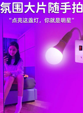 拍照紫色卧室情调浪漫个性氛围灯小夜灯遥控网红补光灯蓝色LED