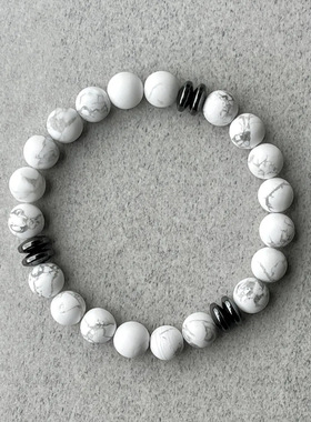 跨境新款天然白松石串珠手链时尚简约弹性绳手串饰品男工厂批发