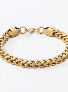 跨境爆款嘻哈不锈钢正反四面男士手链简约朋克高级感古巴正反手