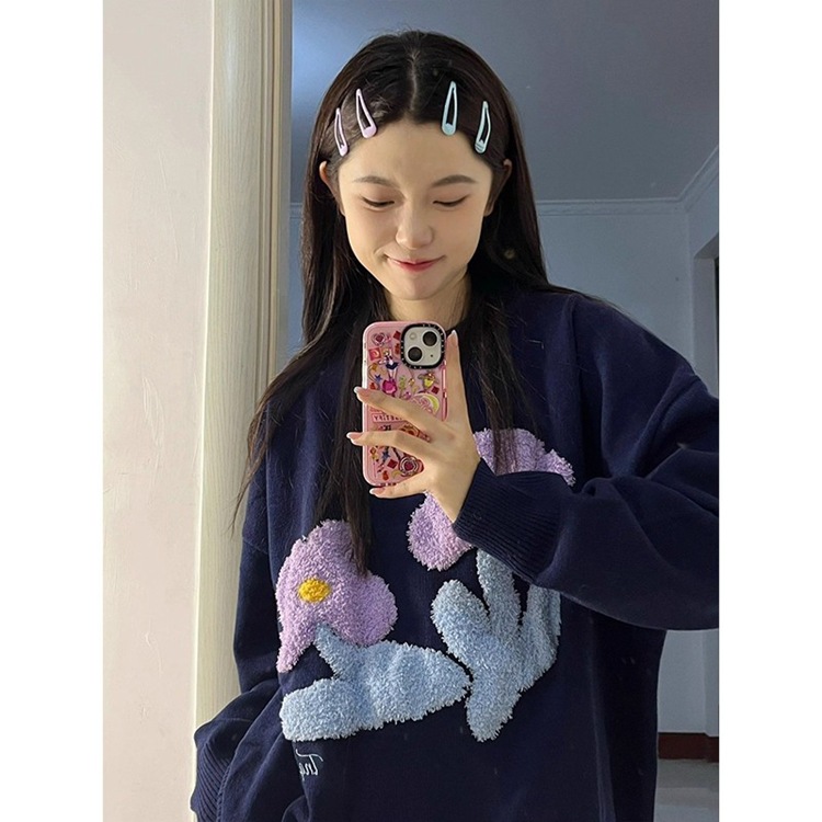 美式复古刺绣毛衣女生秋