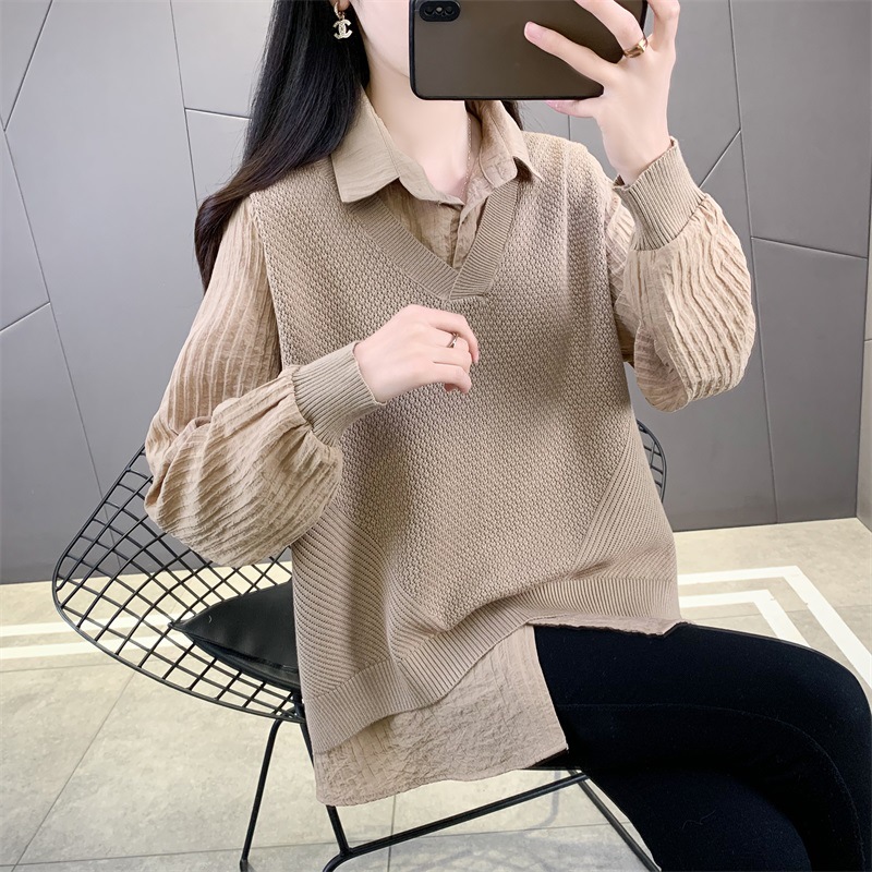 高级感气质假两件针织上