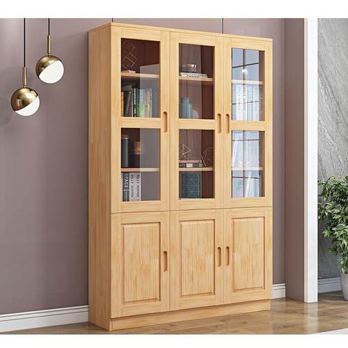 防尘书柜玻璃门实木书架置物架带门落地家用儿童客厅落地简约立柜