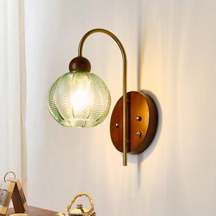 卧室新款原木创意中古风壁灯复古卧室床头走廊过道楼梯带开关壁灯