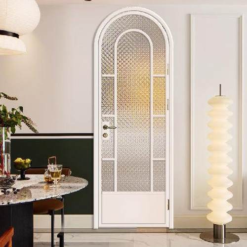 法式复古圆拱形玻璃门弧形铝合金平开门--