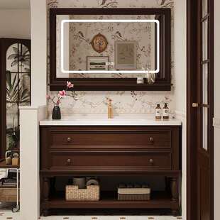 美式橡木浴室柜组合法式卫生间陶瓷一体洗漱台洗手脸盆落地式