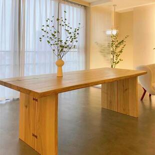 白蜡木双拼大板饭桌餐桌原木工作台民宿恰谈办公桌实木桌自然风