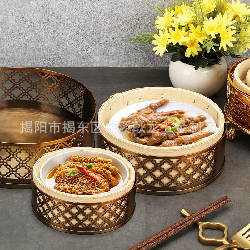 古铜色小笼屉早茶酒店小笼包馒头饺子蒸肉竹蒸笼不锈钢蒸笼托架