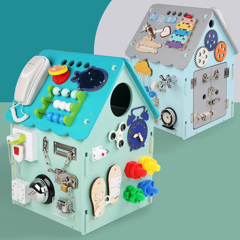 忙碌屋儿童宝宝开锁解锁敲琴接电话动手动脑早教益智积木木制玩具
