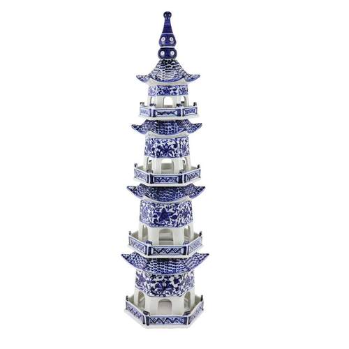 景德镇陶瓷青花文昌塔玲珑宝塔绿色塔摆设玄关博古架寺庙宝塔摆件