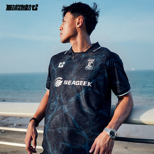 無球跑動海南无限海岸客场球衣深蓝黑色复古潮流POLO翻领休闲T恤