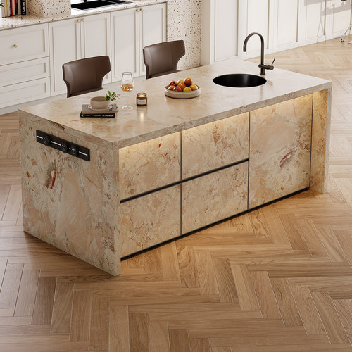 高级感莫奈花园岩板操作台吧台