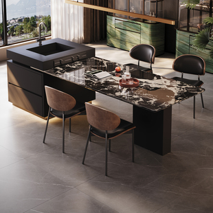 兰朵达大理石宝格丽黑天然奢石岛台餐桌一体意式 轻奢客厅家用导台