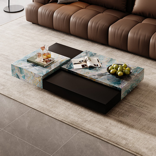 岩板茶几意式轻奢极简客厅家用茶桌高级感2026新款幻彩秘境茶几桌