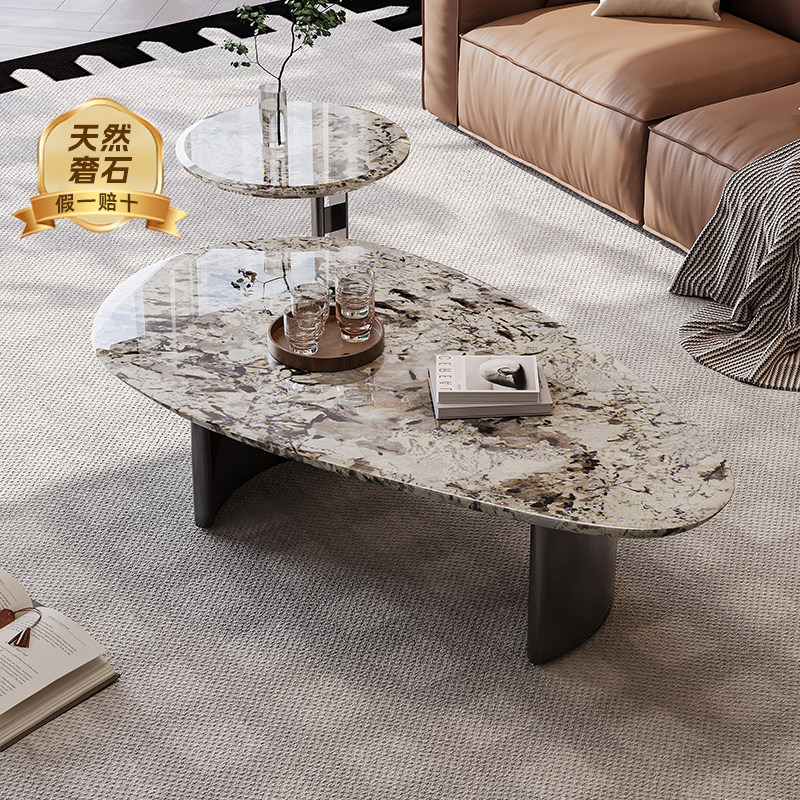 天然奢石茶几雪山飞狐沙发可移动茶几组合2025新款小户型客厅家用