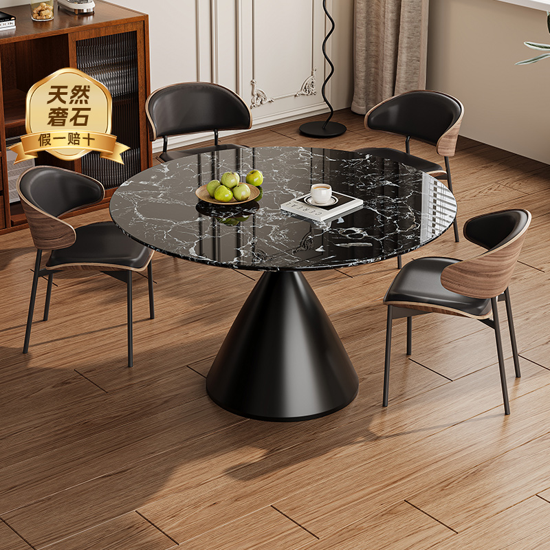 曲采天然奢石餐桌黑玫瑰圆形饭桌