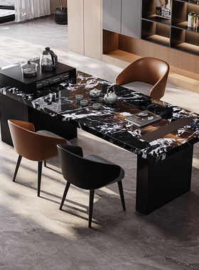 岩板茶桌轻奢现代高级感家用复古多功能茶台桌椅组合办公一体茶几