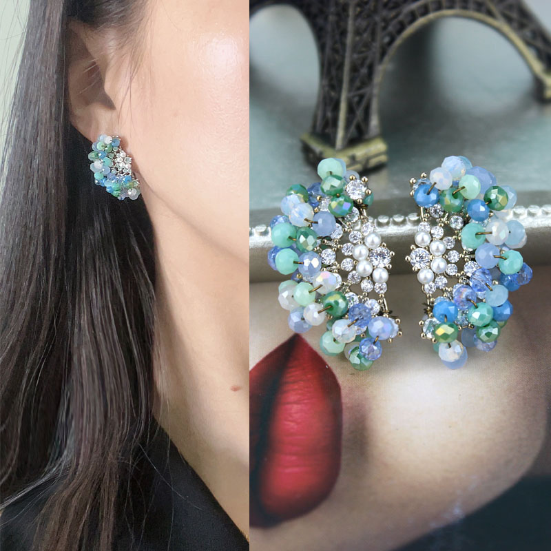 韩版925银针耳钉高级感水晶耳饰