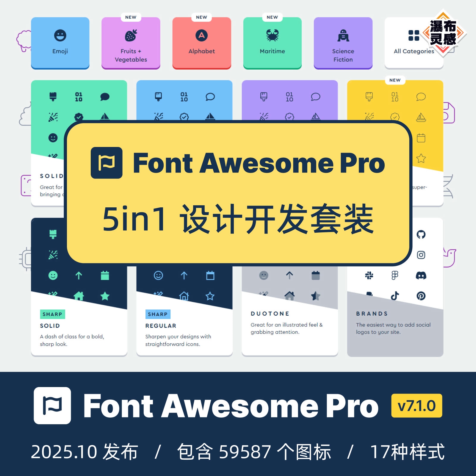 【5in1设计开发套装】FontAwesome Pro v7.1.0 SVG Vue React npm