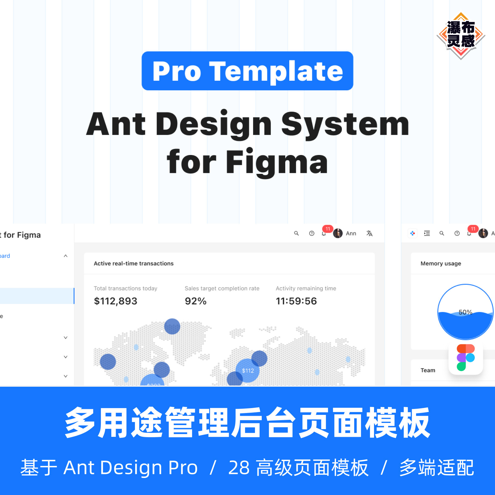 Ant Design Pro 多用途管理后台 Figma模板 设计系统 UI组件库