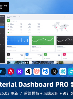 【15in1套装】Material Dashboard PRO 管理后台模板 MUI Django