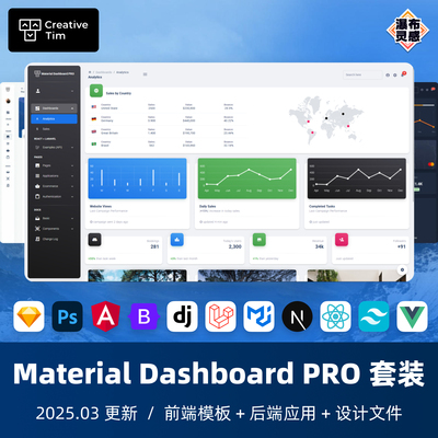 【15in1套装】Material Dashboard PRO 管理后台模板 MUI Django