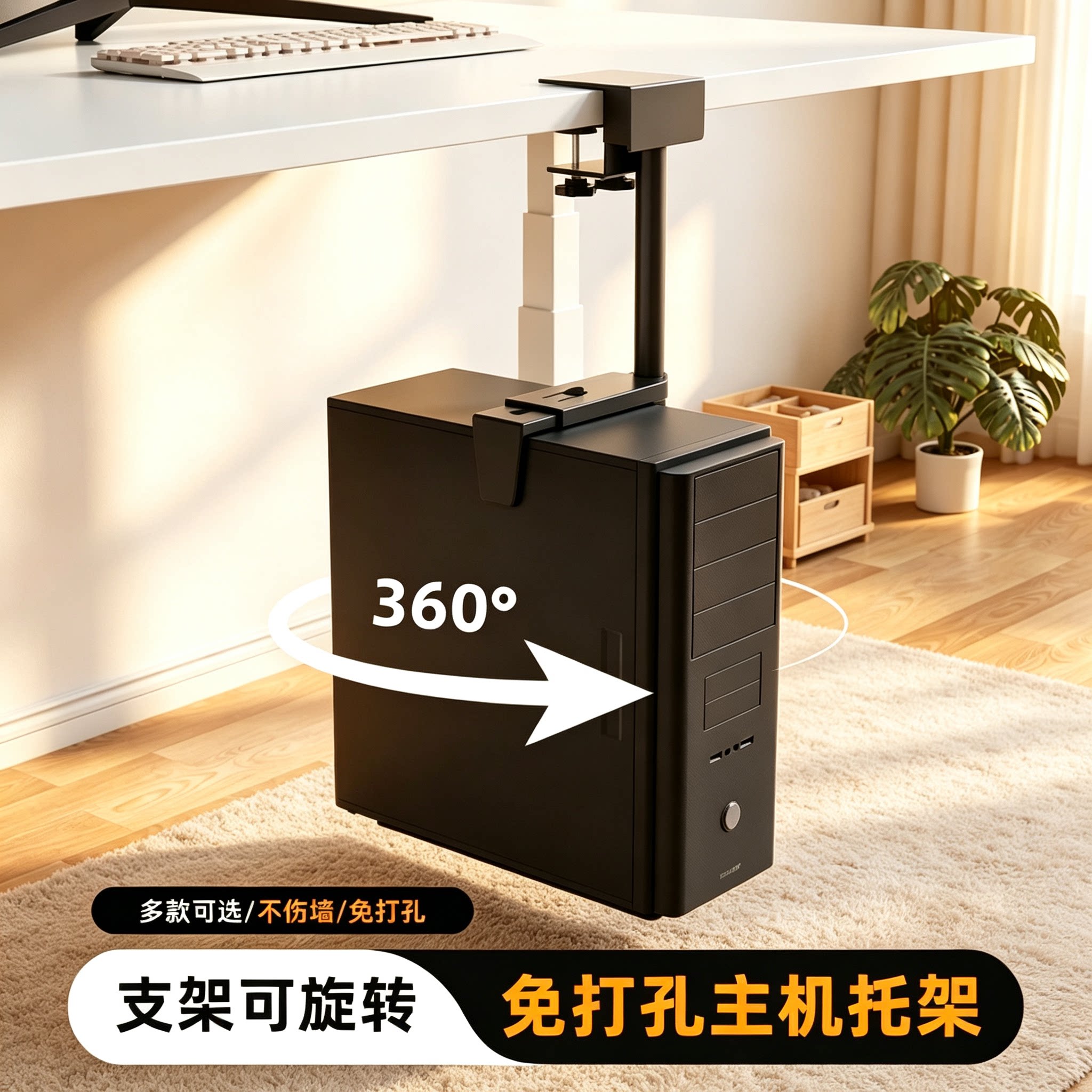 免打孔悬挂升降旋转加厚主机托架图片