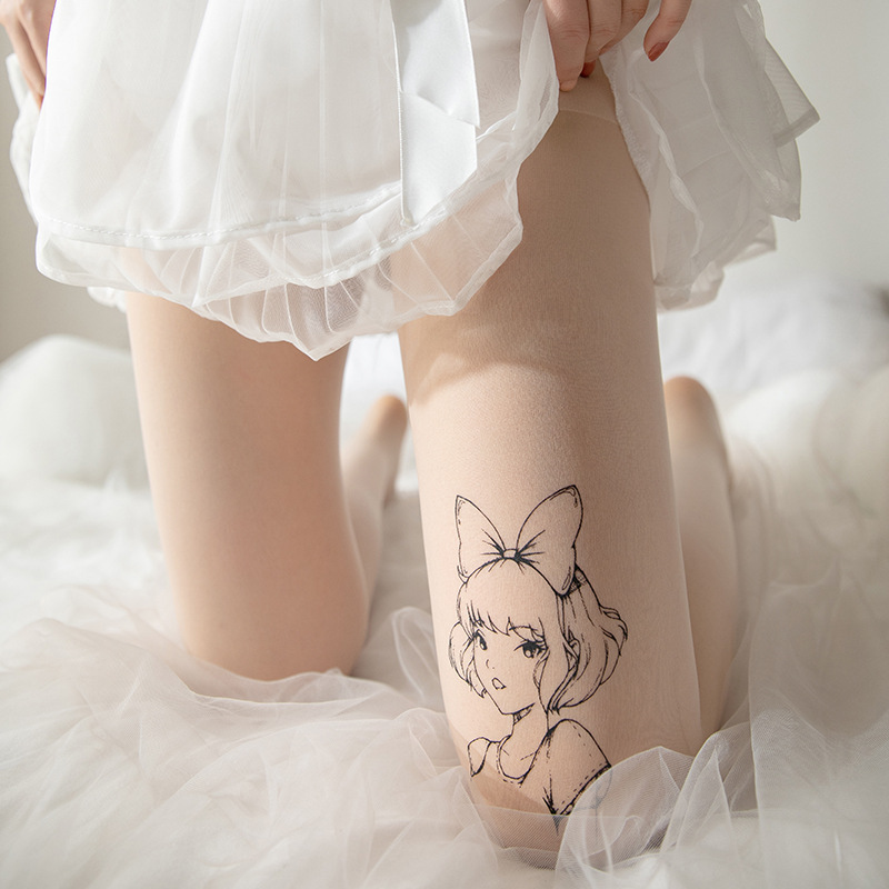 薄款连裤袜任意剪印花性感印花