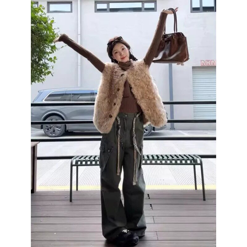 超好看韩系羊羔毛马甲女冬季加厚小个子叠穿精致百搭保暖背心外套
