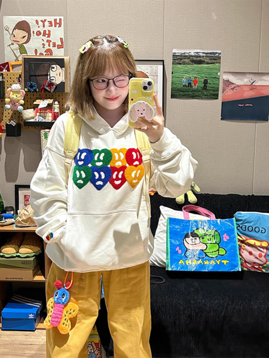 美式复古连帽卫衣外套女秋冬设计感小众白色重磅纯棉情侣加绒上衣