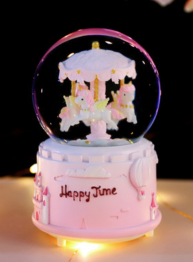 水晶旋转木马音乐盒公主生日礼物