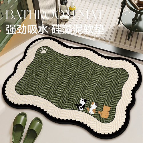 复古卡通浴室地垫卫生间硅藻泥吸水速干地毯厕所门口防滑耐脏脚垫