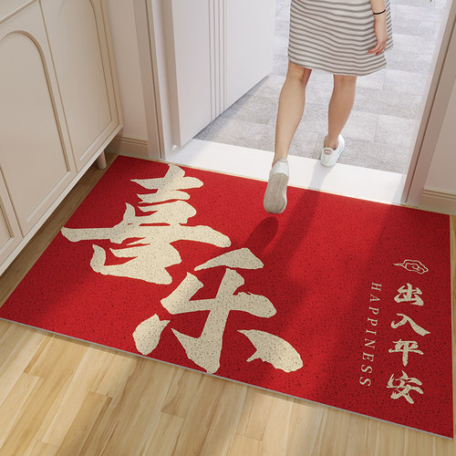 入户地垫丝圈高级感进门大门口耐脏防滑地毯家用乔迁红色玄关脚垫