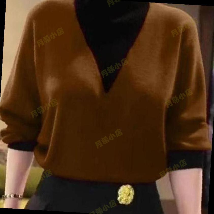 中年妈妈秋冬季百搭假两件德绒衫半高领撞色衬衫打底衫女新款打底