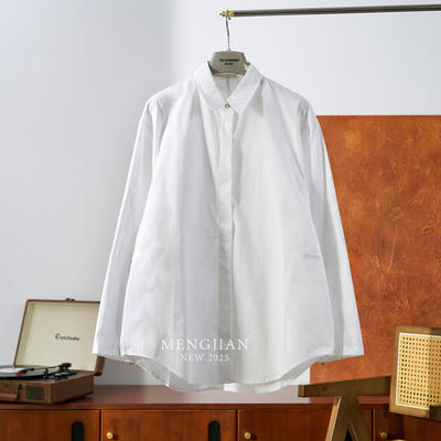 MENG JIAN-重磅纯棉极简内搭宽松长袖衬衫