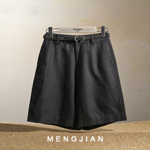 休闲裤 中裤 时髦随性高品老钱风通勤百搭显瘦直筒五分裤 MENGJIAN