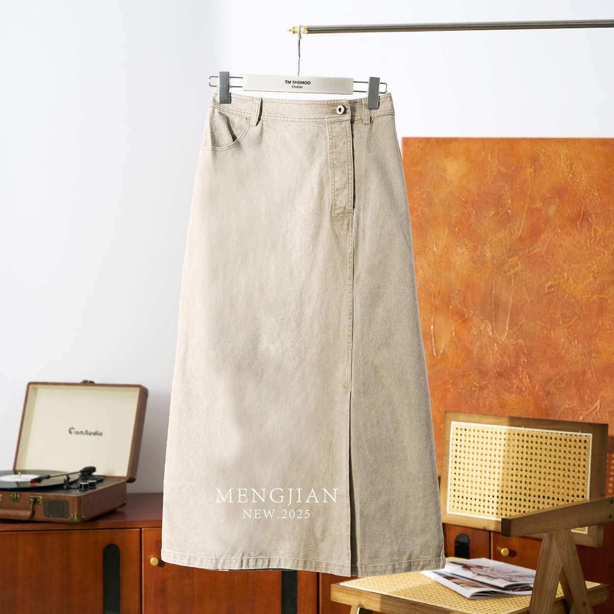 【清游】MENGJIAN浅色前开叉牛仔裙子25春季新款女休闲中长半身裙,女装/女士精品,半身裙,淘宝优惠券,粉丝福利购,淘宝优惠卷