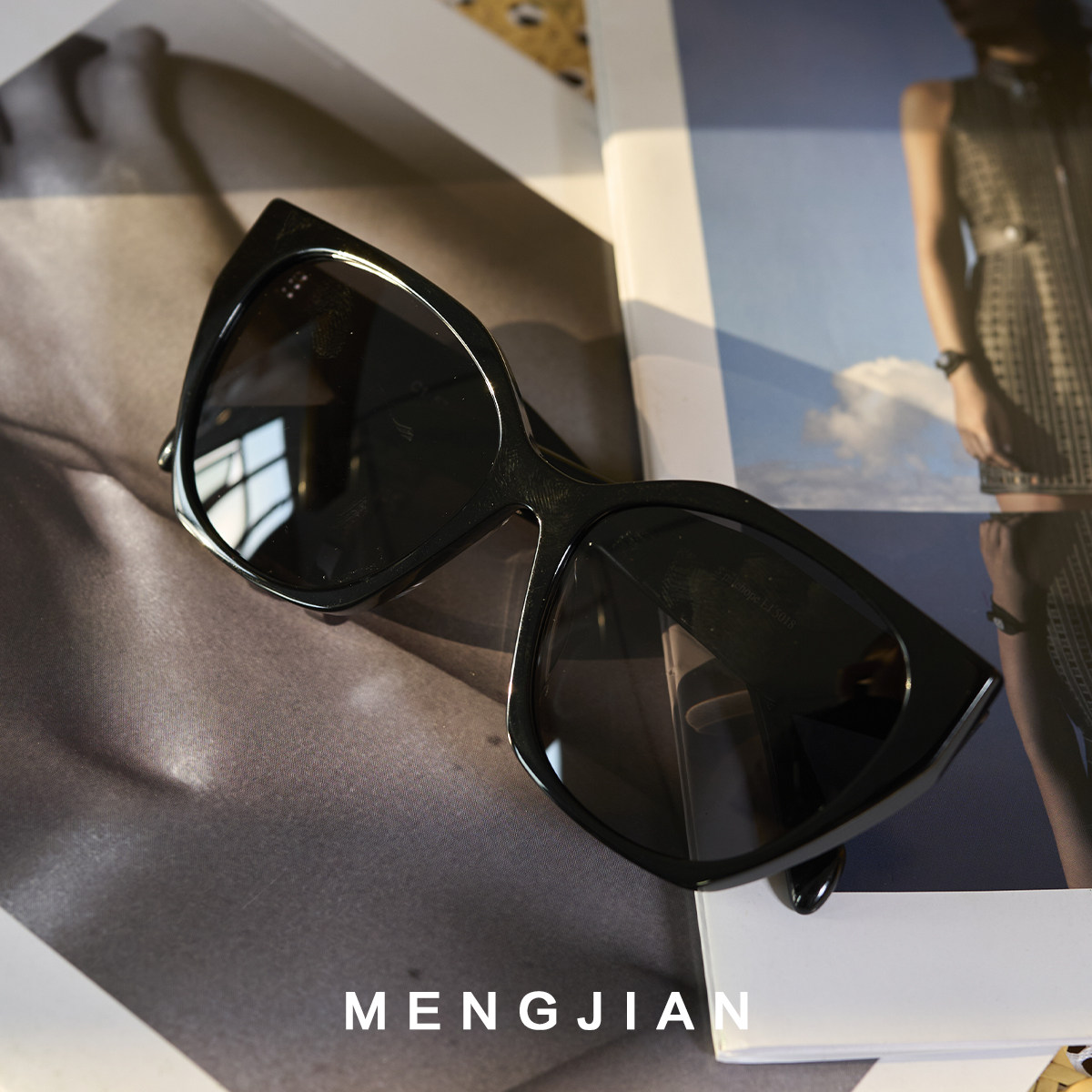 MENGJIAN防紫外线偏光墨镜新款女士黑框太阳镜防蓝光平光透明眼镜