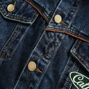 夹克上衣 撞色翻领宽松刺绣韩版 DUSK美式 复古高街牛仔外套女春秋季