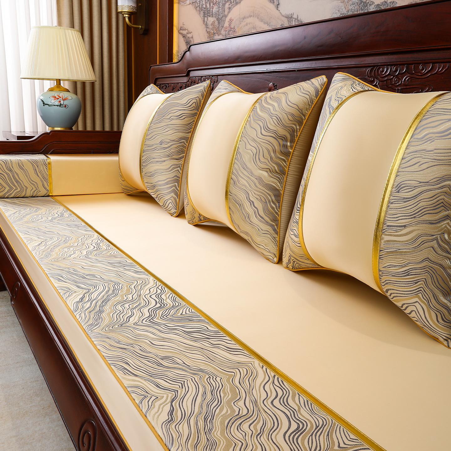 红木沙发坐垫新中式实木沙发加硬海绵座垫罗汉床垫防滑乳胶垫椅垫