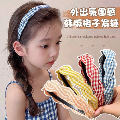 儿童刘海碎发神器发箍女童防滑压发头箍不勒头小女孩甜美格纹发卡