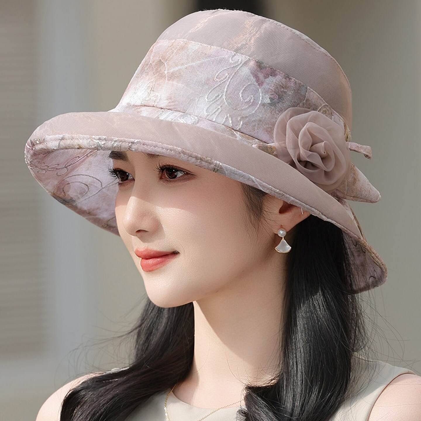 夏季太阳帽女大檐渔夫帽春夏天中老年人户外妈妈薄款防晒奶奶盆帽