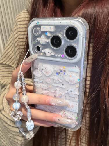 ins透明闪粉卡通可爱玉桂狗双层印花17适用iphone17promax手机壳苹果17pro新款15创意16pro女13/14防摔16