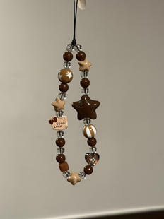 ins风棕色星星kt猫纽扣韩系手机链串珠挂件手机手链ccd挂件相机链