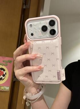 ins韩系皮质少女粉满屏蝴蝶结适用苹果17promax手机壳iphone17新款14pro防摔17Pro女16pro小清新14硅胶13软15