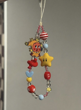 ins风韩系复古黄红星星人手机链吊坠ccd挂件可爱相机挂件手链挂饰