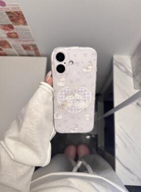 韩系ins风紫色爱心小猫咪双层印花韩系17Pro适用iphone17Promax苹果16pro手机壳15/14软16Promax保护套17女16